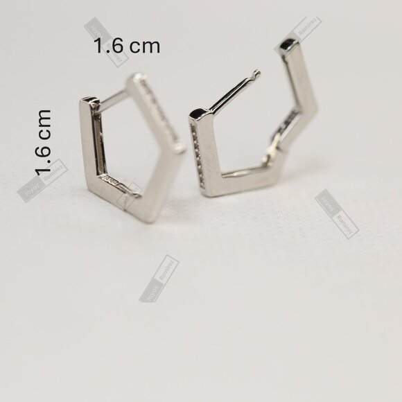 1.6cm Geometric Earrings in Rhodium-Plated Sterling Silver • Elegant Design. - Picture 7 of 7